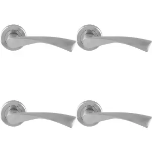 4 PACK - PAIR Angular Twisted Door Handle on Round Rose Concealed Fix Satin Chrome