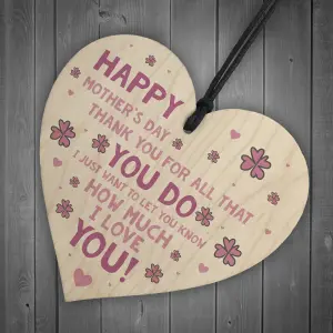 Cute Mothers Day Gift For Mum Nan Grandma Nanny Wooden Heart Gift For Her