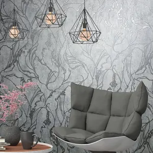 Galerie The New Design Book Textures Metallic Grey Graphic Swirls Wallpaper Roll