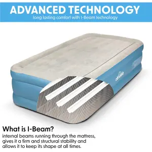 Single Air Bed, Raised with Built-In Electric Pump, Carry Bag