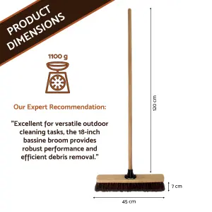 18-Inch Bassine Broom - Heavy-Duty Garden and Yard Broom with Wooden Handle - Excellent for Versatile Outdoor Cleaning Tasks