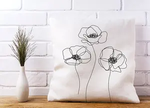 Monochrome Line Drawn Poppies Cushions 45cm x 45cm