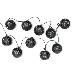 ValueLights Set of 10 Black Lantern Solar String Lights Outdoor Garden with Flame Effect Solar Powered Fairy Lights Warm White