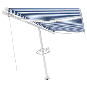 Berkfield Manual Retractable Awning with LED 400x300 cm Blue and White