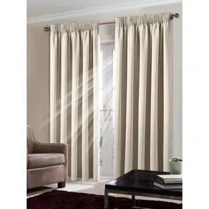 Fiffer Polyester Blackout Pinch Pleat Curtain Pair Cream / 117 x 183 cm