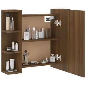 Berkfield Mirror Cabinet with LED Brown Oak 70x16.5x60 cm