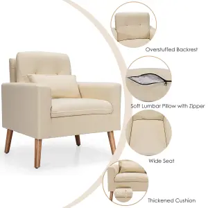 Costway Modern Upholstered Accent Sofa Chair Button Tufted Armchair Leisure Lounge Chair Beige