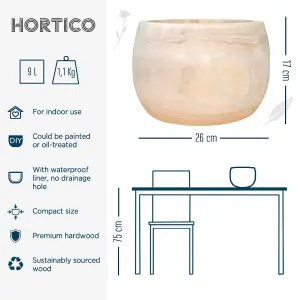 HORTICO™ Indoor Plant Pot, (Dia) 26cm ECO Round Wooden Planter for House Plants with Waterproof Liner D26 H17 cm, 4.3L