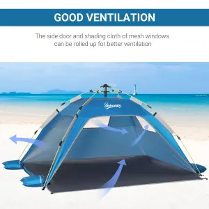 Outsunny 2 Man Pop-up Beach Tent Sun Shade Shelter Hut w/ Windows Door Blue