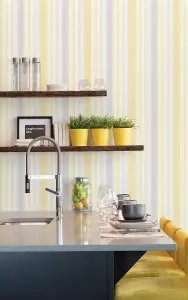 Galerie Smart Stripes 2 Yellow Gold Barcode Stripe Smooth Wallpaper