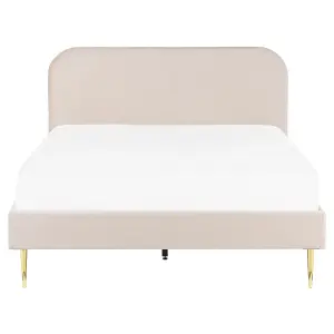 Velvet EU King Size Bed Light Beige FLAYAT