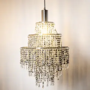 CGC XL Chandelier Light Shade for Ceiling Pendant Light Easy Fit Crystal Lamp Shade Lampshade Diameter 22 cm 3 Tier Silver