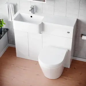 Nes Home 1000mm Left Hand Freestanding Cabinet White with Basin, WC Unit & Toilet