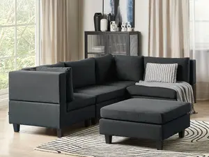 Corner Sofa with Ottoman UNSTAD Black Fabric Left Hand