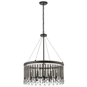 Elstead Piper 6 Light Round Ceiling Chandelier Pendant Light Espresso, E14