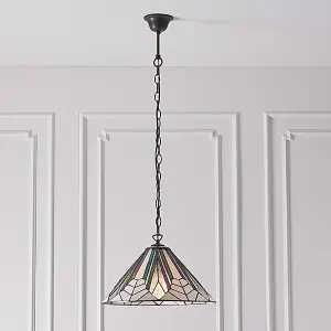 Luminosa Astoria 1 Light Medium Ceiling Pendant Dark Bronze, Tiffany Style Glass, E27