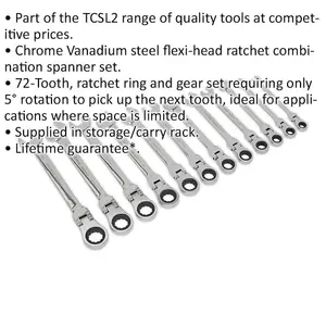 12-Piece Flexible Head Ratchet Spanner Set with 12 Point Metric Rings