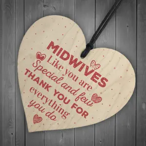 Red Ocean Handmade Midwife Nurse Gift Wooden Hanging Heart Plaque Sign Thank You Baby Birth Newborn Gift