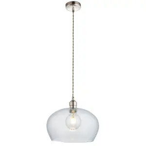 Luminosa Livorno Dome Pendant Ceiling Light Bright Nickel Plate, Clear Hammered Glass