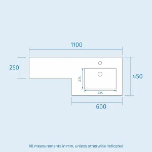 Nes Home Aric Bathroom Basin Sink Vanity Grey Unit Cabinet Furniture Right Hand  1100mm