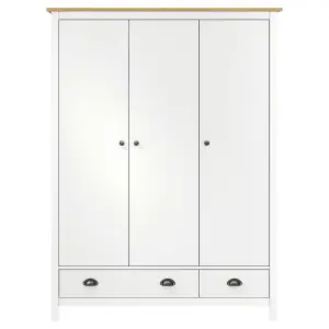 3-Door Wardrobe Hill White 127x50x170 cm Solid Pine Wood