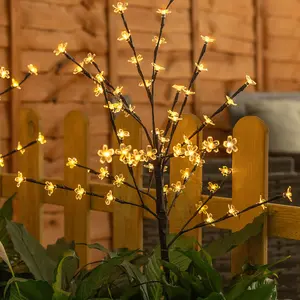 ValueLights Pack of 2 - Solar Powered Cherry Blossom Spike Lights Outdoor Garden Path Stake Light