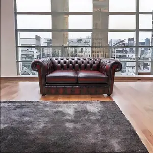 Chesterfield 2 Seater Antique Oxblood Real Leather Tufted Buttoned Sofa Settee In Classic Style