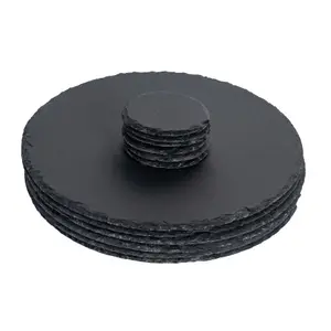 Argon Tableware - Round Slate Placemats & Coasters Set - 33cm - Grey