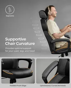 SONGMICS Office Chair, Gaming Chair, Height Adjustable, PU and Cotton-Linen Surface, Tilt Function, Classic Black