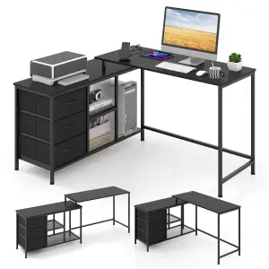 Costway L-Shaped Computer Desk Convertible Home Office Table with Drawers