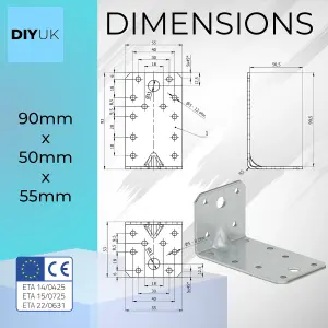 Angle Bracket 90x50x55x2.5mm ( Pack of: 30 ) Heavy Duty Galvanised Steel Metal Corner Braces for Joining, Bracing