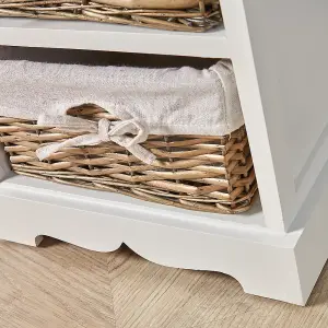 Home Source Lichfield 3 Wicker Basket Drawer Chest Storage Unit White