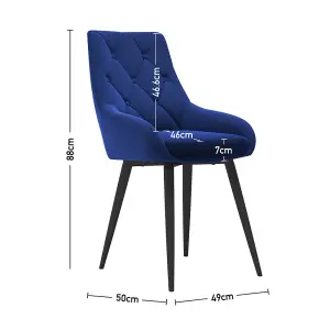 Dining Chair Set of 4 Blue Velvet Upholstered Dining Chairs with Metal Legs