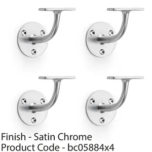 4 PACK - Heavy Duty Stair Handrail Bannister Bracket Arm - Satin Chrome 82mm Proj Holder