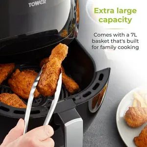 Tower T17071 7L Vortx Vizion Manual Air fryer with Viewing window, Rapid air circulation technology for faster, healthier cooking , 1800w, Black