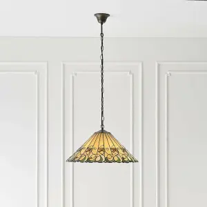 Tiffany Glass Hanging Ceiling Pendant Light Bronze & Amber Floral Shade i00127