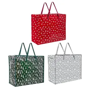 3 Large Christmas Storage Bags Zip Up Gift Bag With Handles Decoration Bags