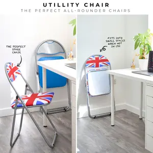 Folding Padded Office Dining Desk Chair - Union Jack - Set of 4