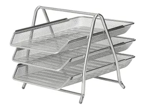 3 Tier Range Black Wire Mesh 3 Tier Desk Letter Trays (Silver)