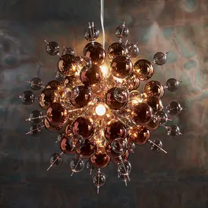 Copper Plated Ceiling Pendant with Tinted Glass Spheres Decorative Light Fitting