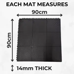 Rubber Gym Mat Interlocking Floor Tiles - Heavy Duty - 14mm x 900mm x 900mm