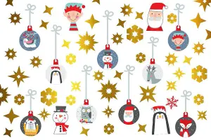 Bubble Christmas Friends and Golden Snowflakes Wall Stickers Wall Art Xmas Home