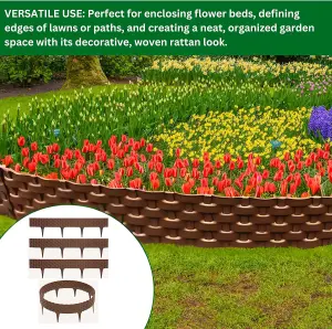 Flexible BrownRattan Effect Lawn Edging 2.4m - Flexible Plastic Garden Border Easy Install Edging for Grass, Gravel and Landscape