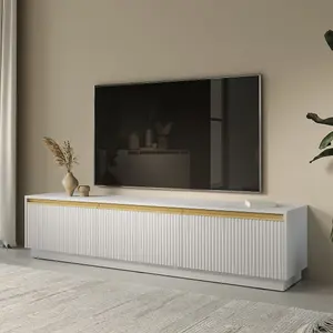 Contemporary White Royal TV Cabinet H42cm W182cm D39cm - Minimalist Storage Solution