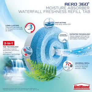 UniBond Aero 360 Waterfall Freshness Moisture absorber refill, Pack of 2