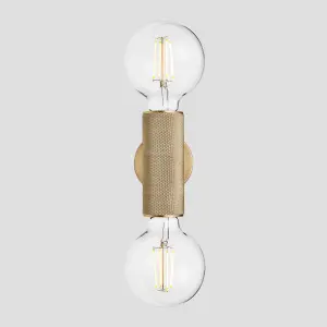 Industville Knurled Edison Double Wall Light, Brass