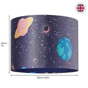 Colourful Universe Themed Lampshade in Navy Blue with Planets, Suns and Stars