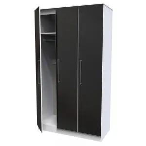 Chester Triple Mirror Wardrobe in Black Gloss & White (Ready Assembled)