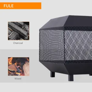 Outsunny Metal Firepit Patio Brazier Garden Square Stove Log Wood Burner