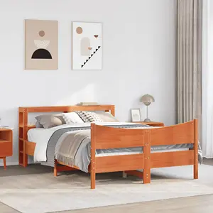 Berkfield Bed Frame with Headboard Wax Brown 140x200 cm Solid Wood Pine